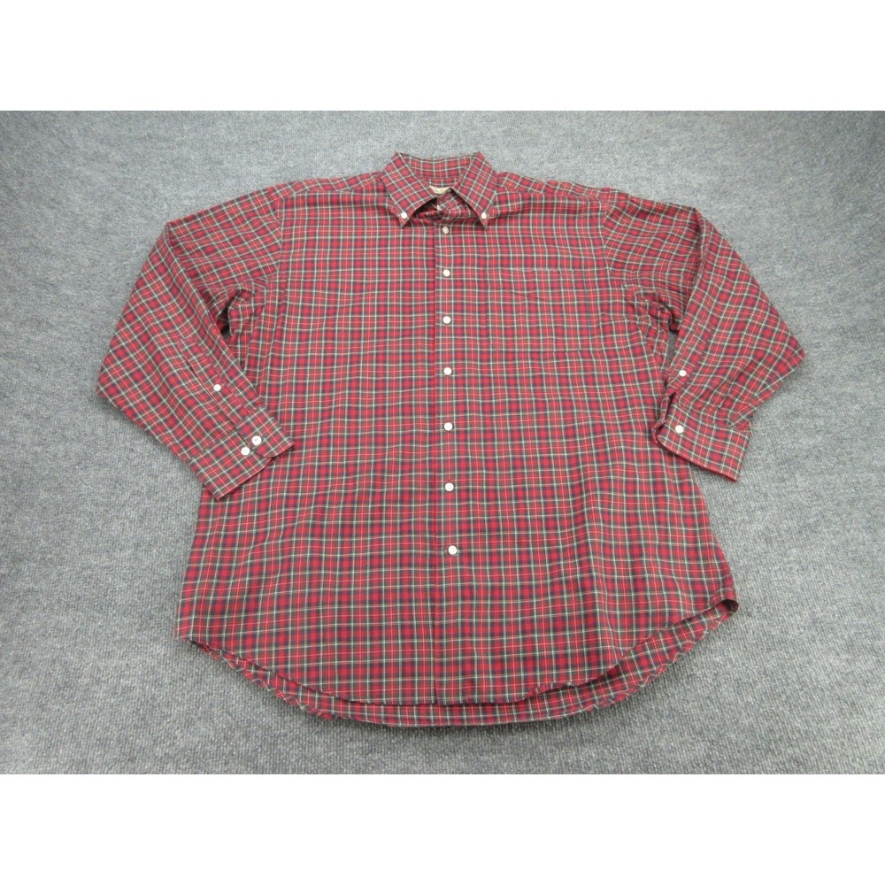Peter Millar Mens Button Down Regular Red Plaid Long Sleeve Shirt Size L